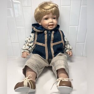 Realistic Toddler Boy Doll Porcelain 20 in Blonde Hair Blue Eyes